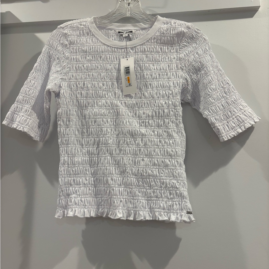 Dkny White Textured Short Sleeve Top